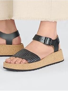 Birkenstock Papillio 7.5 Glenda Woven Ankle Strap Platform Sandals Raffia Comfy